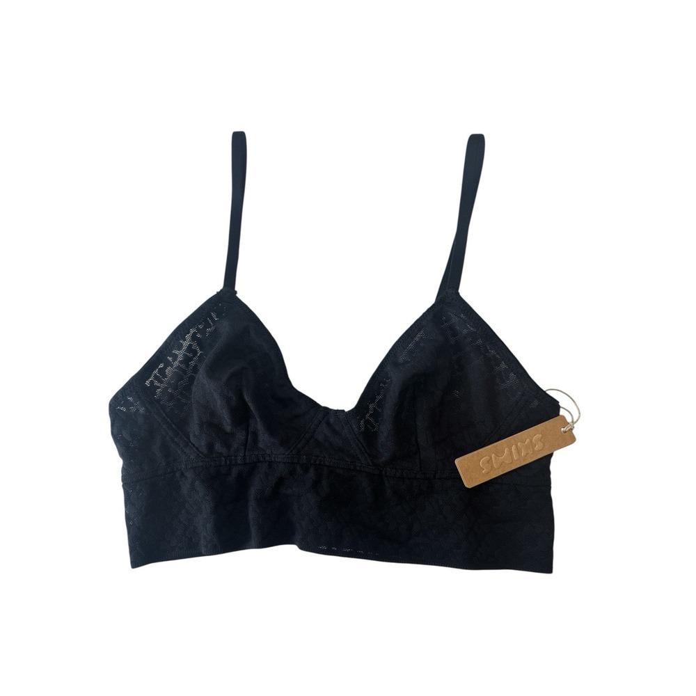 SKIMS Logo Mesh Triangle Bralette Womens XS Black Romantic Sexy Gothic Onyx New - Picture 1 of 7